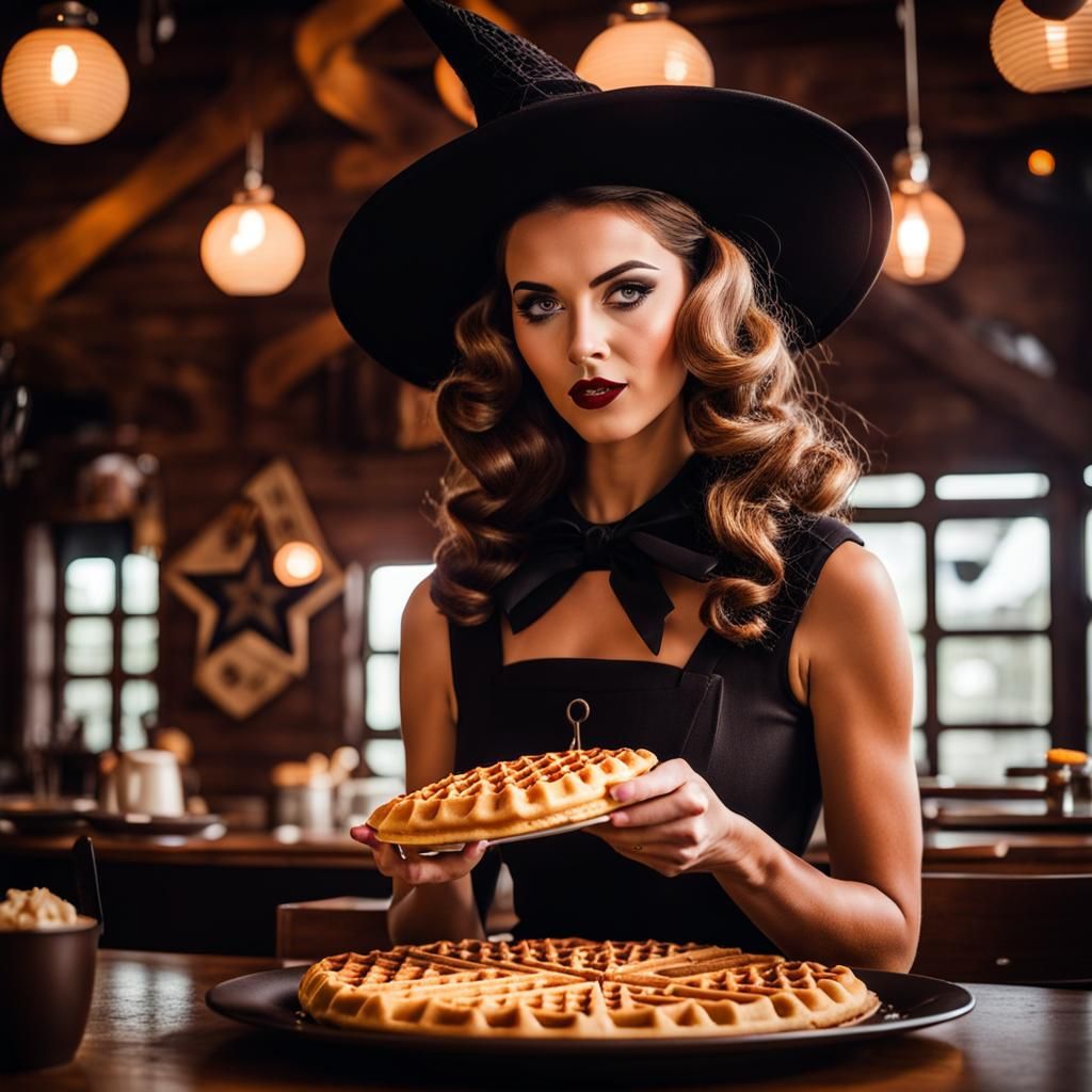 Witch in 1950s Diner Eating Waffle