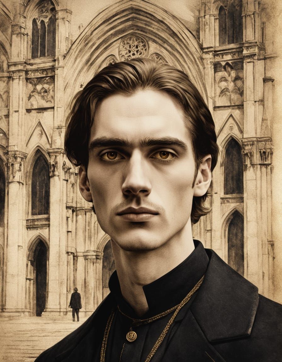 Watercolor Portrait: Young Man in Dark Academia Style