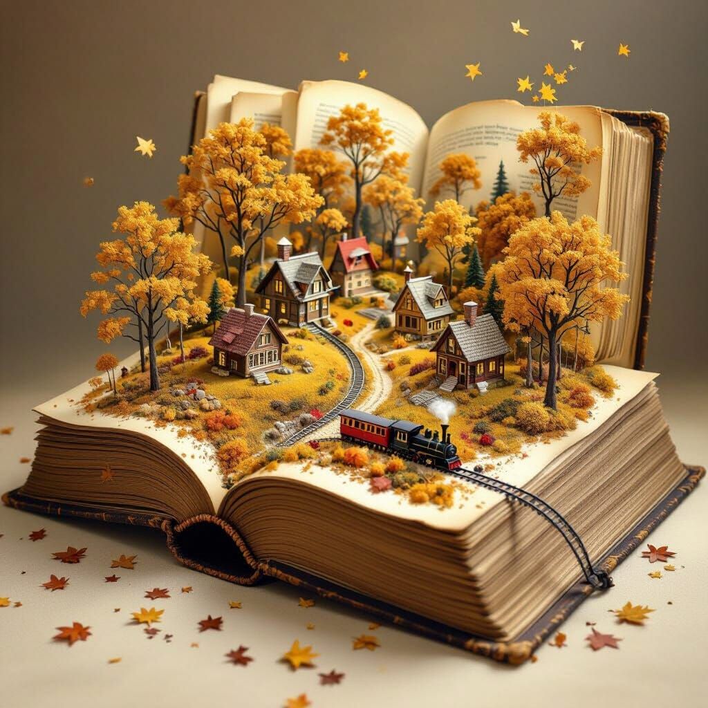 Ancient Book Opens to Miniature Autumn World