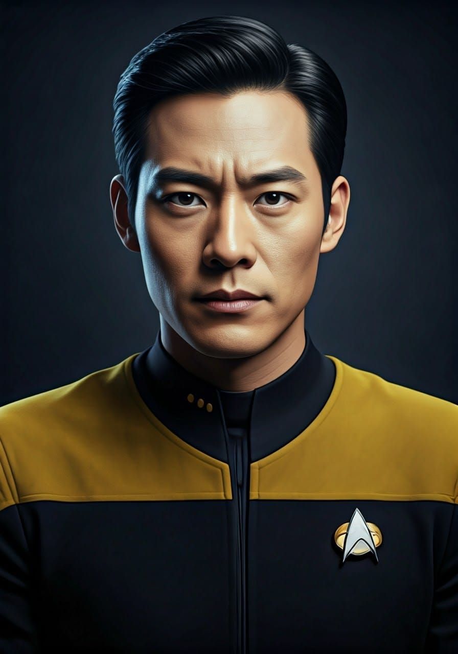 Starfleet Officer Harry Kim in Bold Yellow and Black Uniform