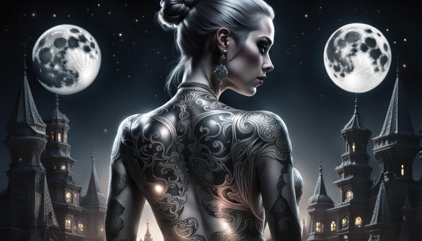 Gothic Woman Portrait with Silver Apples