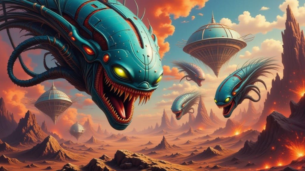 Alien Invasion in Dynamic Splash Art Style