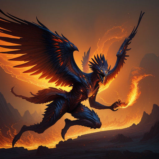 Flaming Phoenix-Like Creature in Vibrant, Detailed Matte Pai...