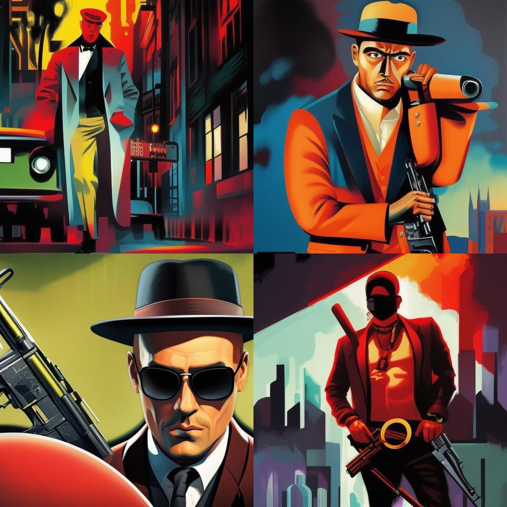 Sinister Gangster Illustration in Expressionist Style