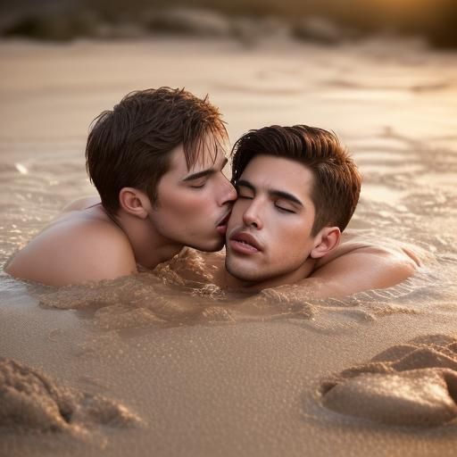 Passionate Embrace: Men Kissing in Quicksand