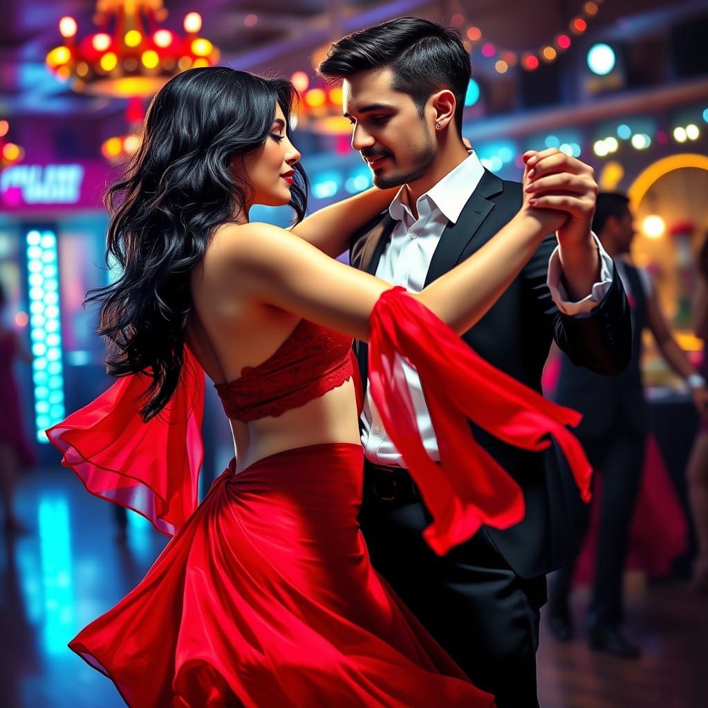 ‎full Portrait couple dancing Lambada, She has black hair, v...