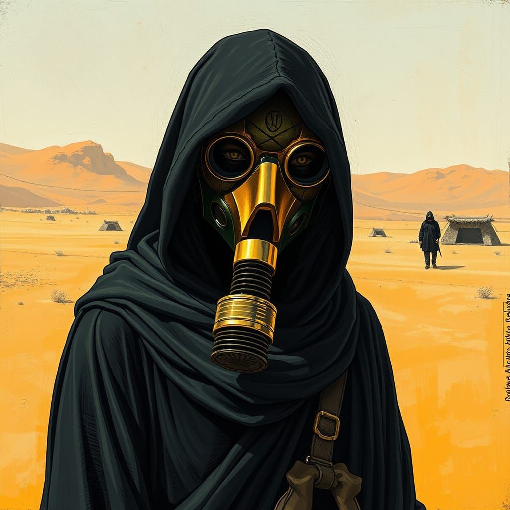 Fremen Assassin in Golden Gas Mask, Desert Village