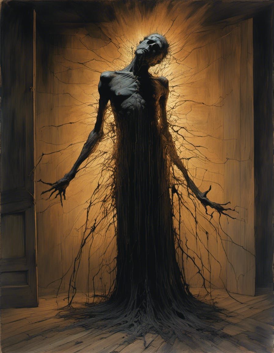 Electrocuted Figure in Horror Art Style