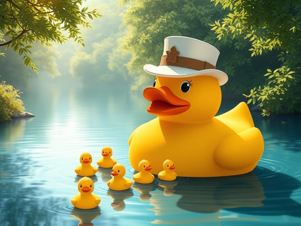 Gigantic Rubber Duck in Whimsical Studio Ghibli Style