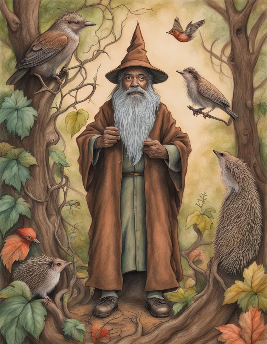 Wizard in the Woods: A Colored Charcoal Drawing