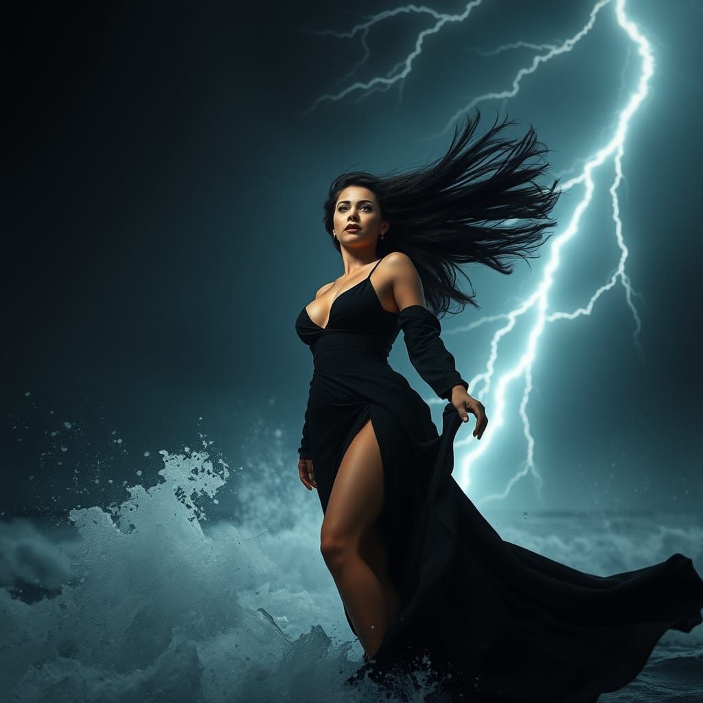 Storm Goddess in a Tempest: Cinematic 35mm Aesthetic