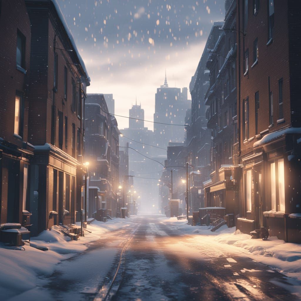 Winter Cityscape with Golden Hour Lighting, Hyper-Realistic ...