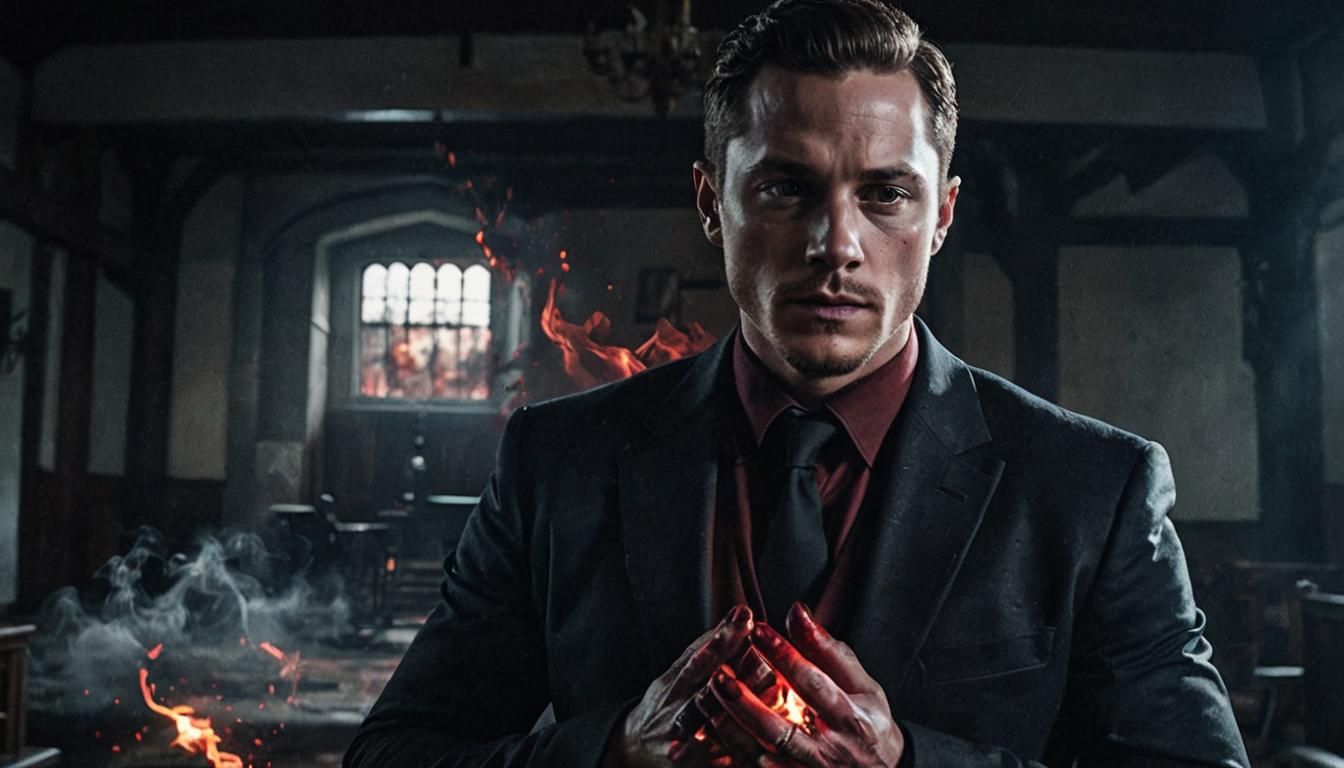 Chess King Supervillain in Church with Magic Fire