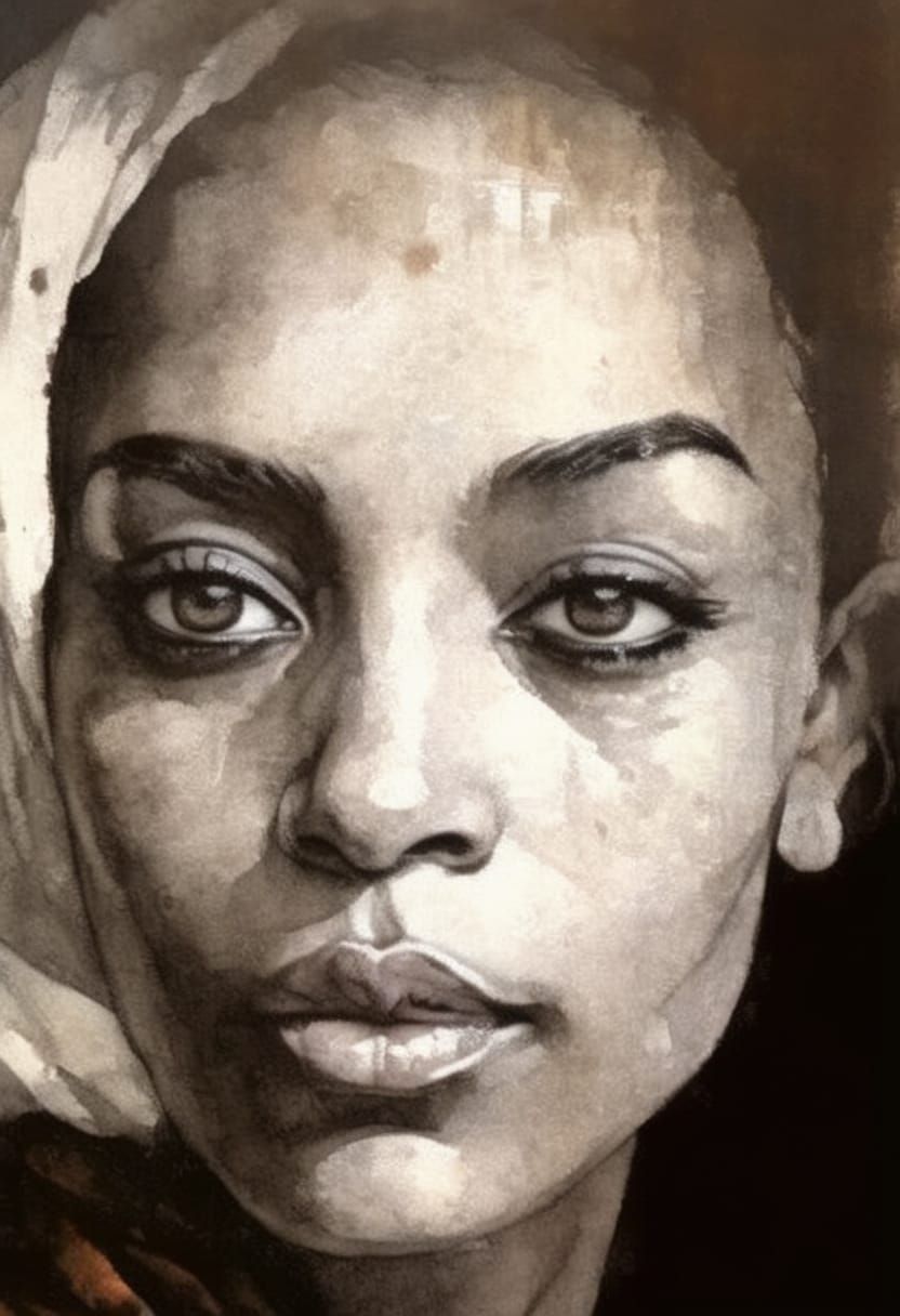 Gothgirl Portrait in High Contrast Impasto Style