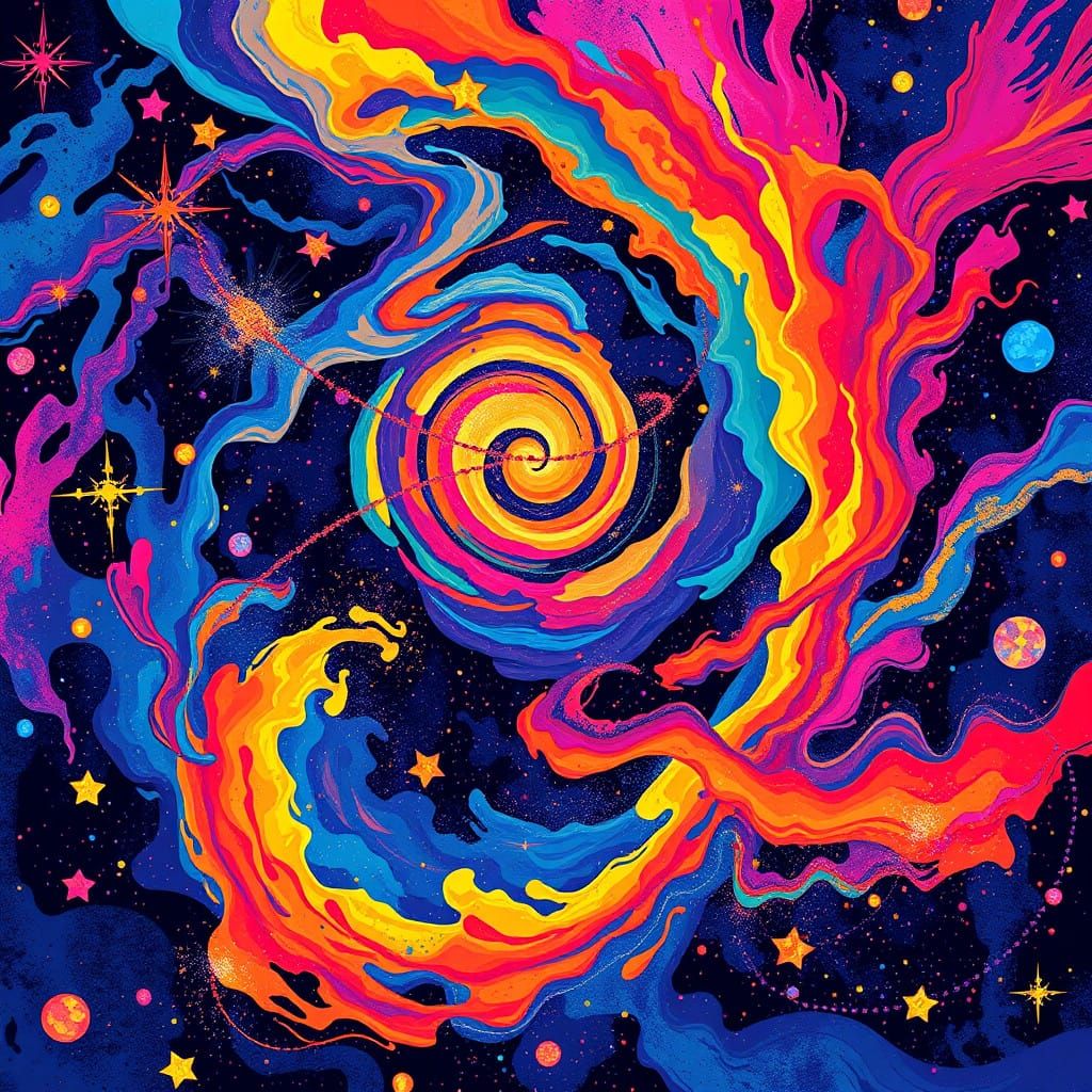 Cosmic Street Art Explosion in 32-Bit Pixel Style