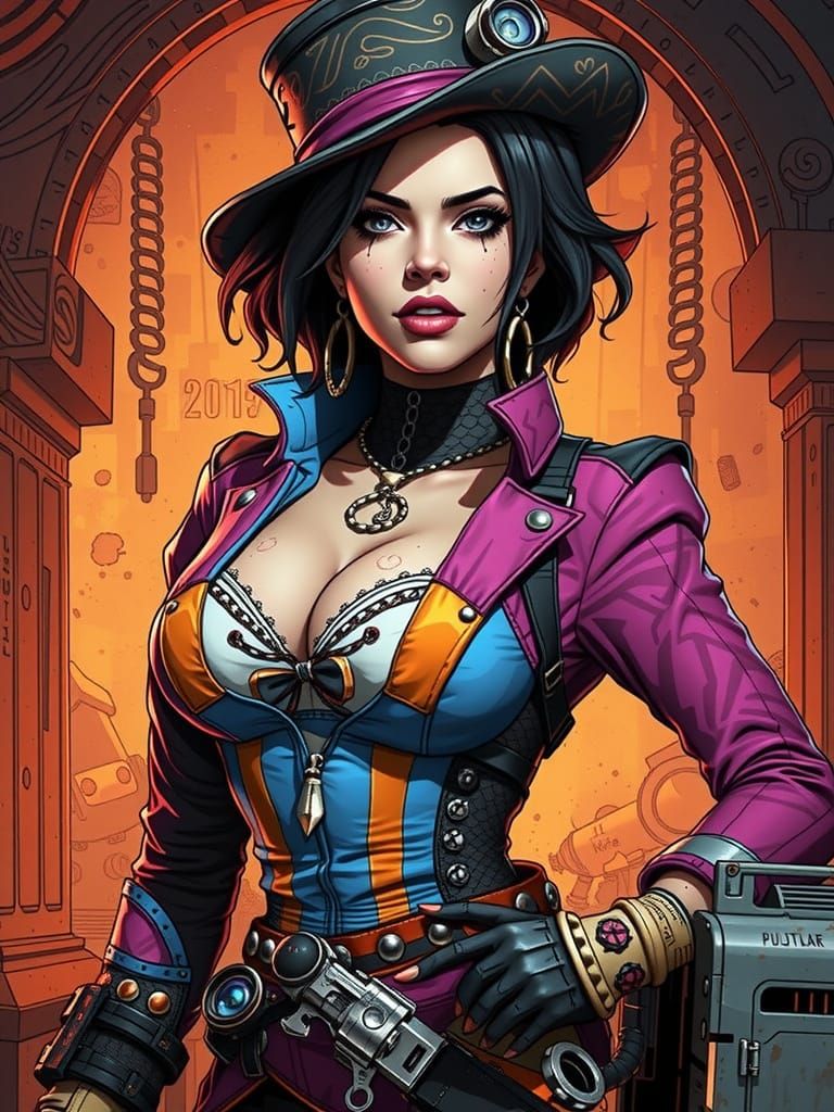 Mad Moxxi Cel-Shaded Portrait in Inkpunk Style
