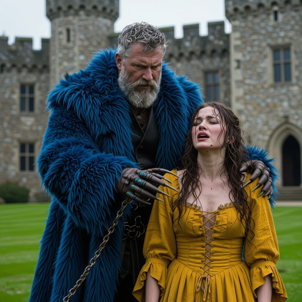 Dramatic Castle Confrontation in Cinematic Style