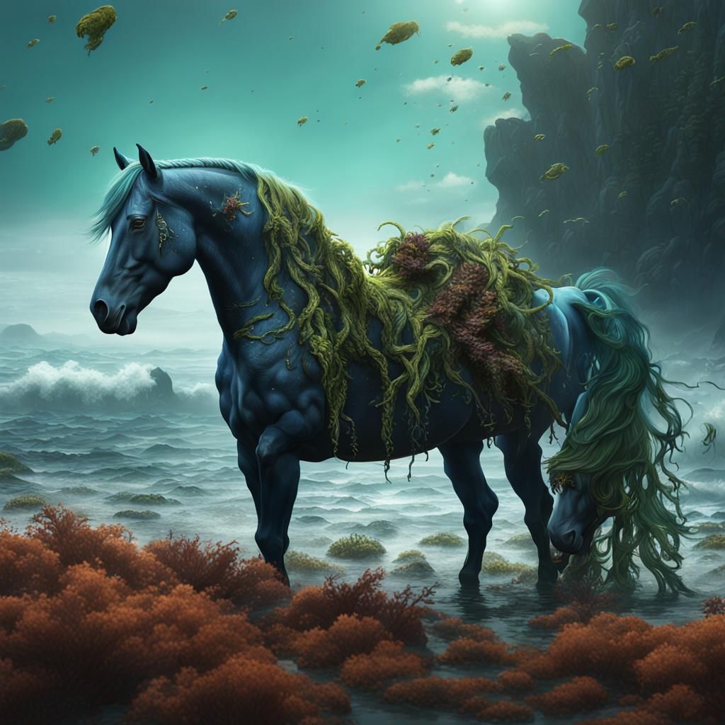 Seaweed Horse in Detailed Matte Painting Style