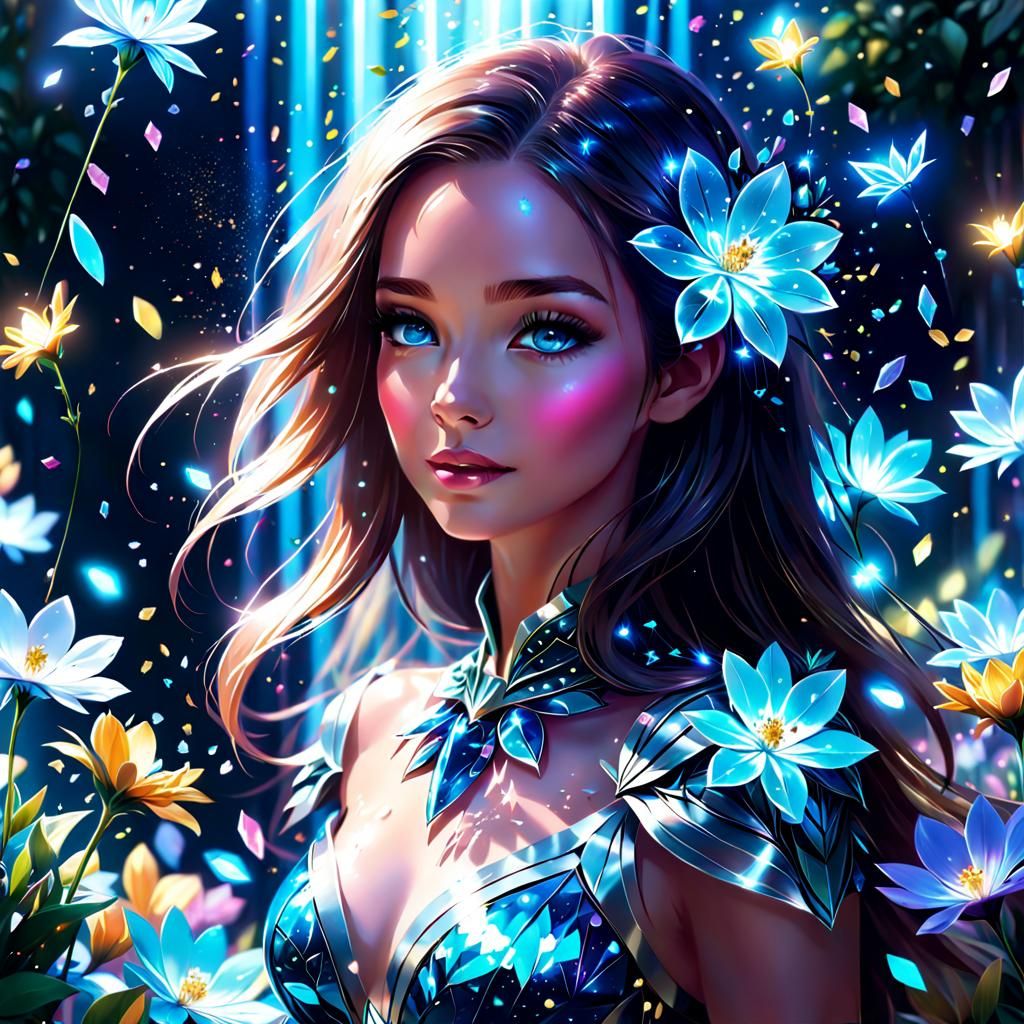 Glowing Blue Flowers in Confetti Shower