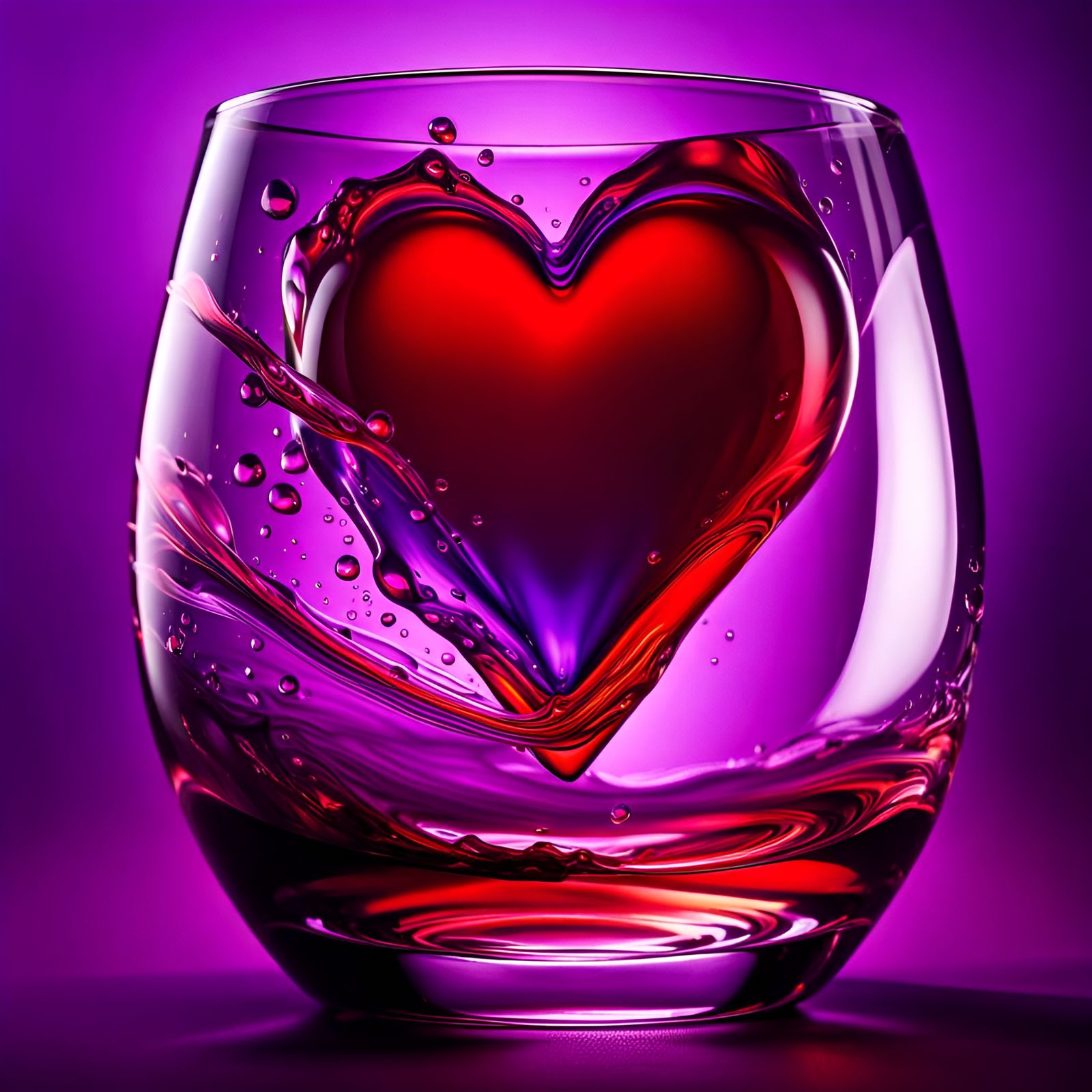 Hyperrealistic Heart in Glass: Splash Art Concept