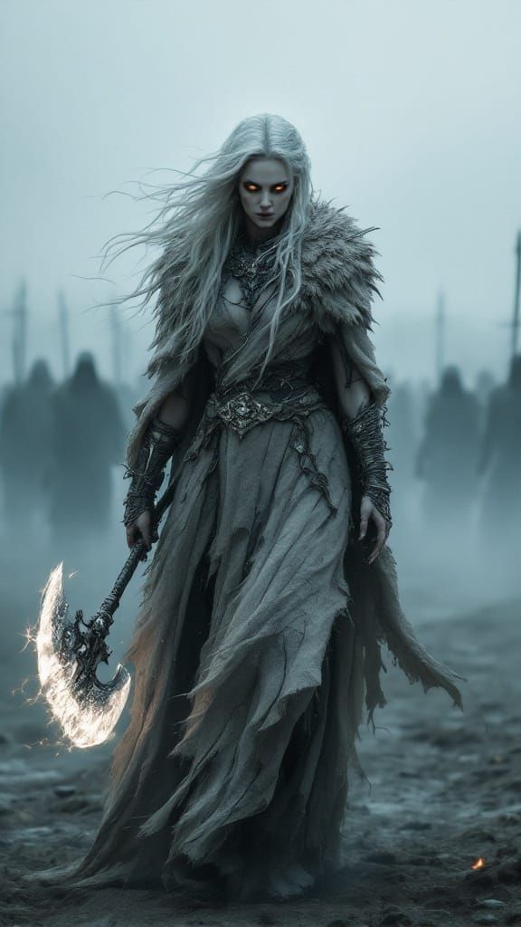 Ethereal Viking Warrior in a Haunting Desolate Landscape