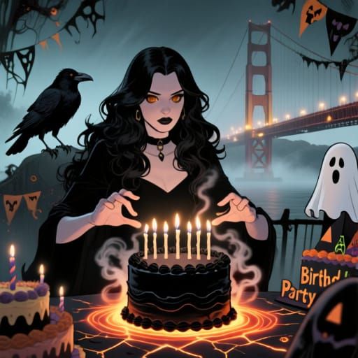 Witch's Spooky Birthday Celebration with Magic Powers