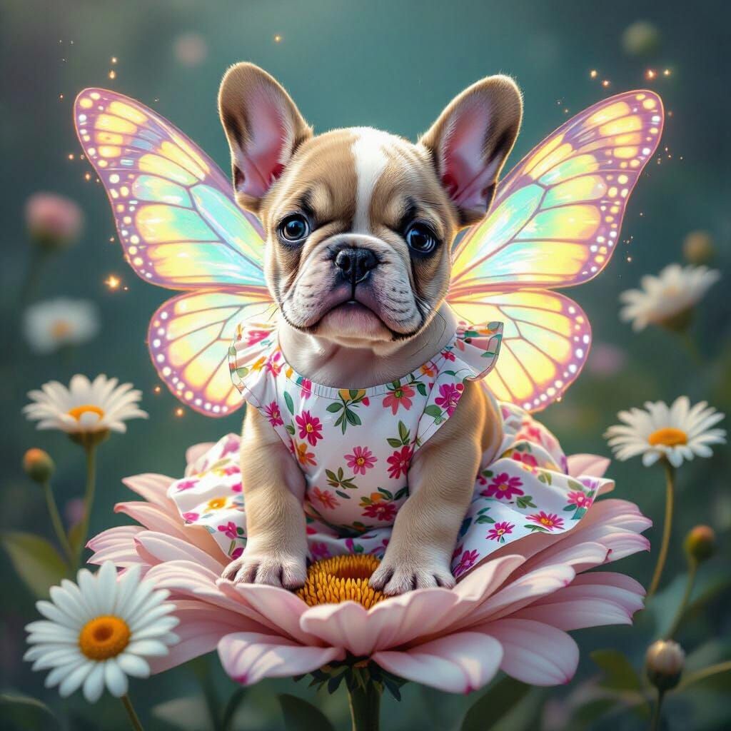 French Bulldog Puppy with Glowing Butterfly Wings