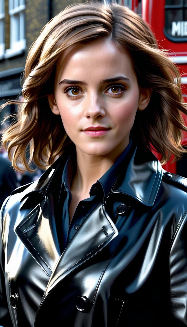 Woman in Leather Trench Coat, Pixar Style