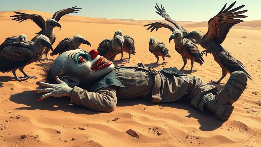Deceased Zombie Clown in Desert Landscape
