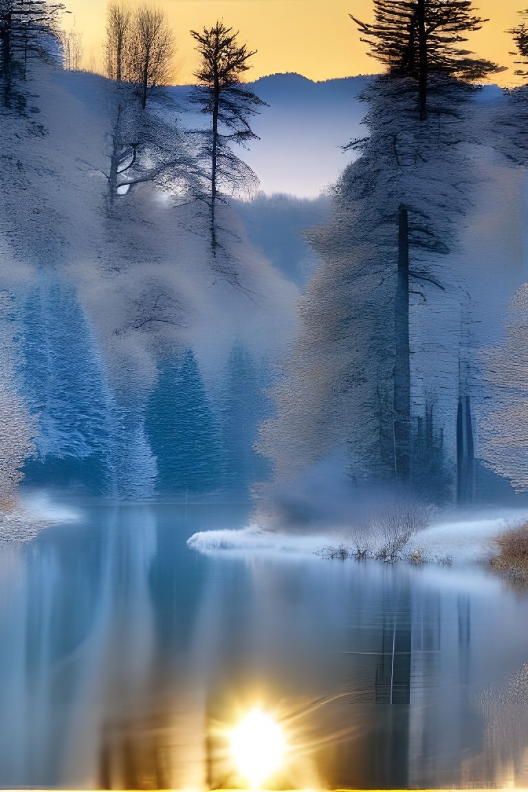 Winter Sunrise Reflecting on Mountain Lake