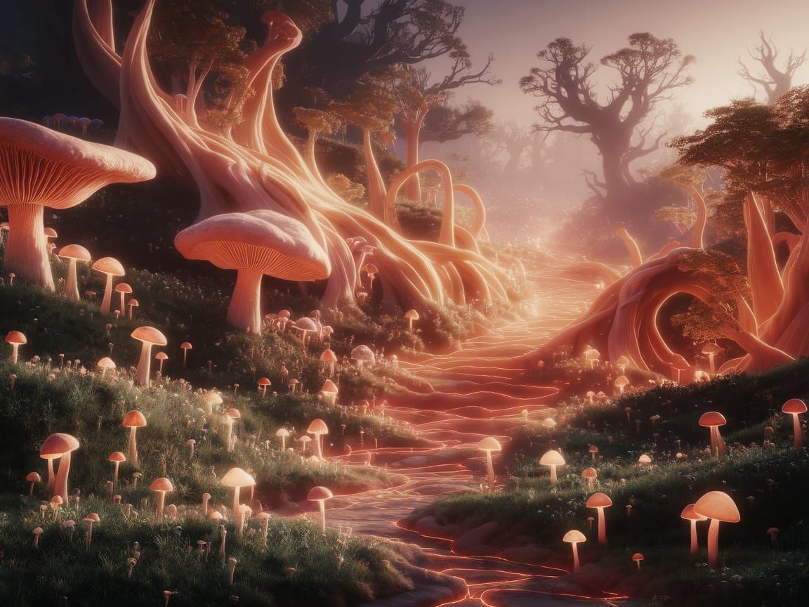 Enchanted Forest with Bioluminescent Fungi and Glowing Mushr...