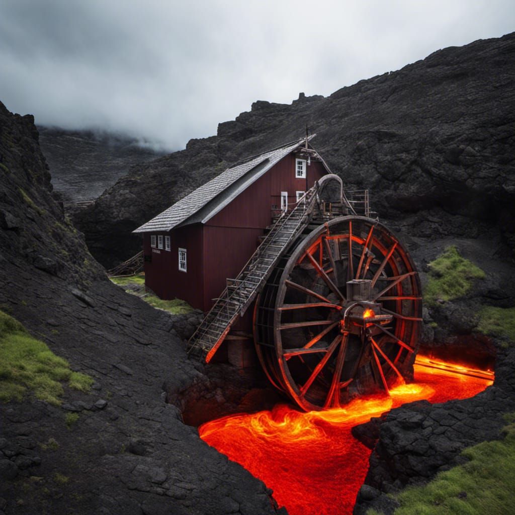 Lava-Powered Water Mill: An Absurd Machine