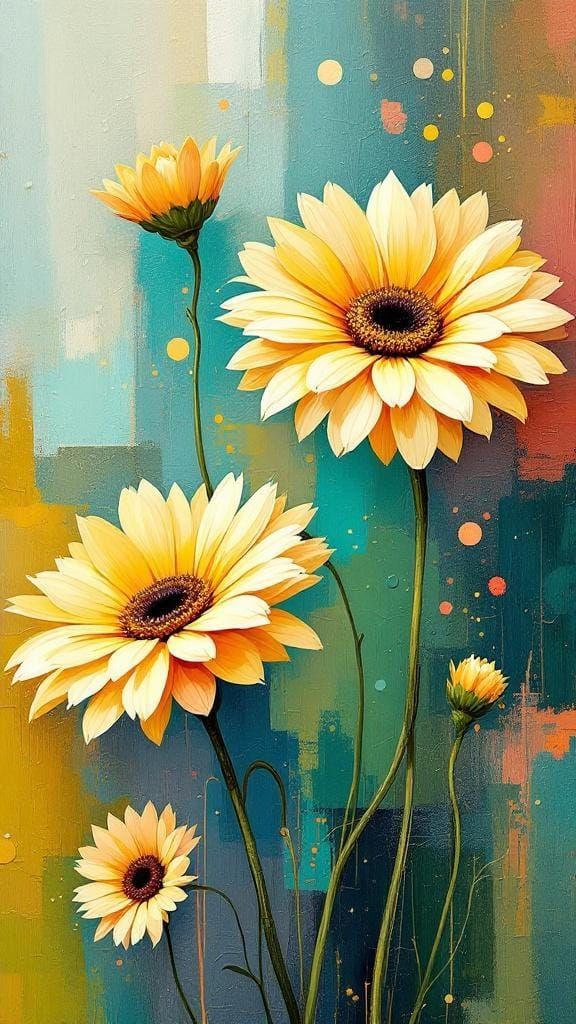 Mondrianesque Gerbera Daisy Abstractions in Vibrant Colors