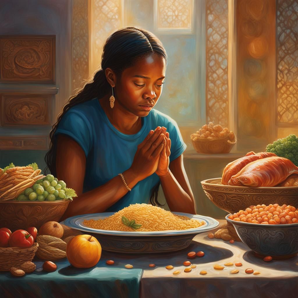 Humble Woman Praying: Hyperrealistic Splash Art