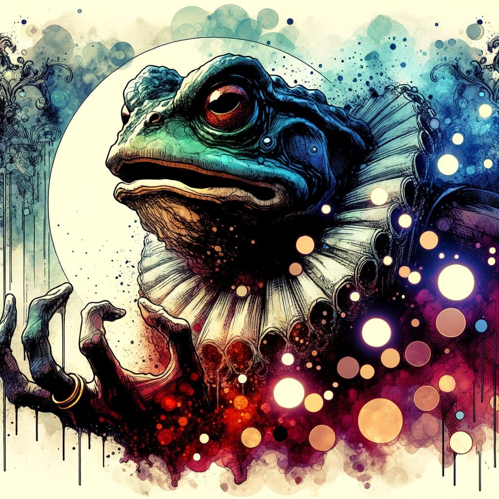 Eerie Frog King Illustration in Watercolor Style