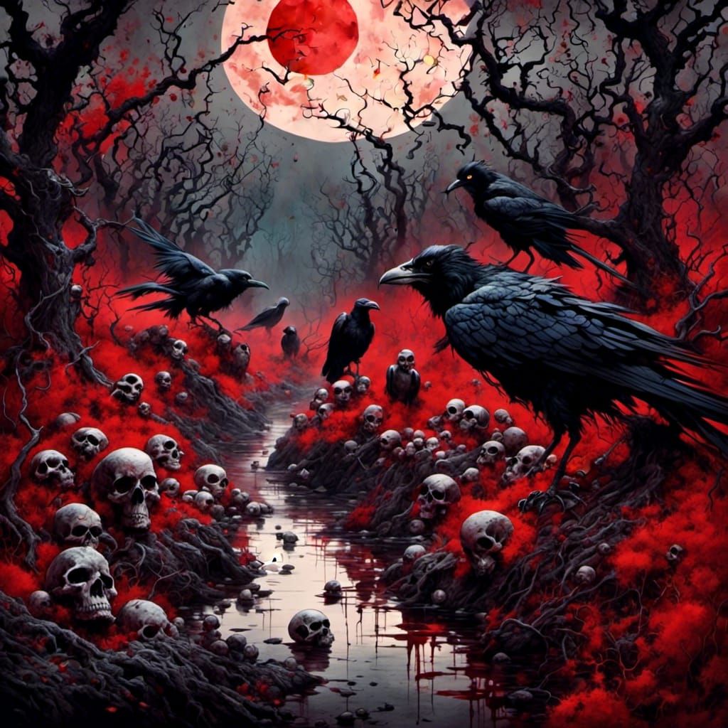 Iridescent Ravens Under a Full Moon