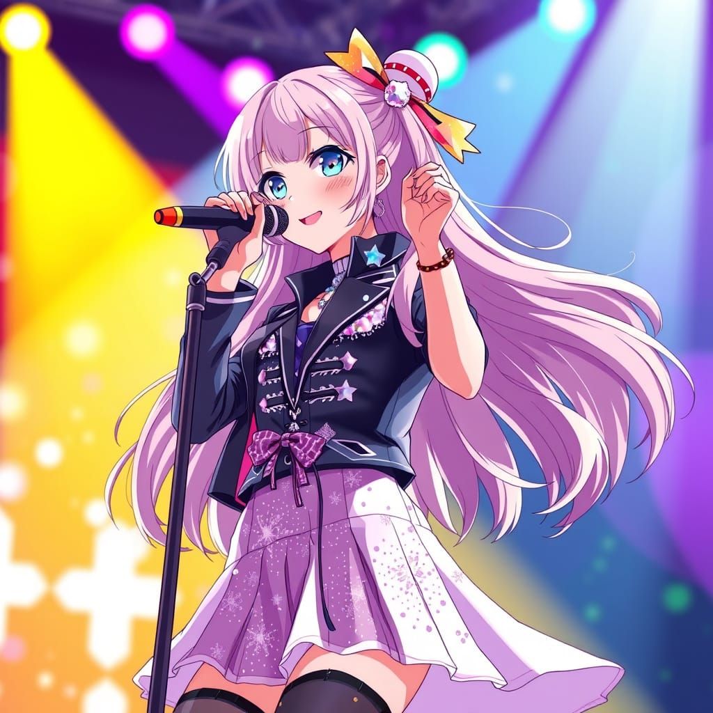 Anime Pop Star Goddess in Vibrant Stage Performance
