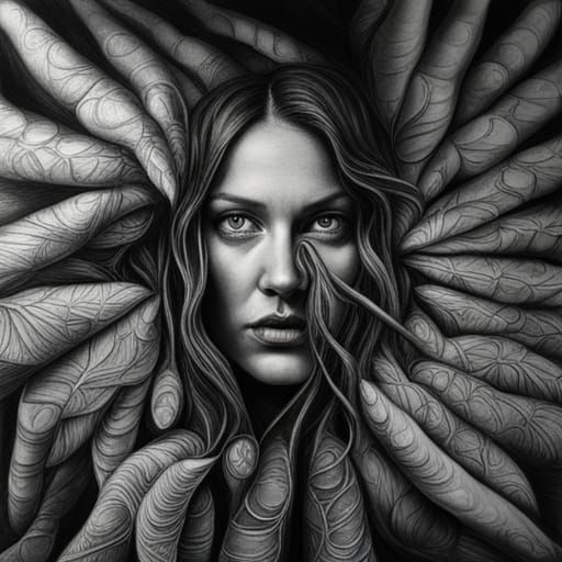 Hyperdetailed Charcoal Drawing of Inner Demons