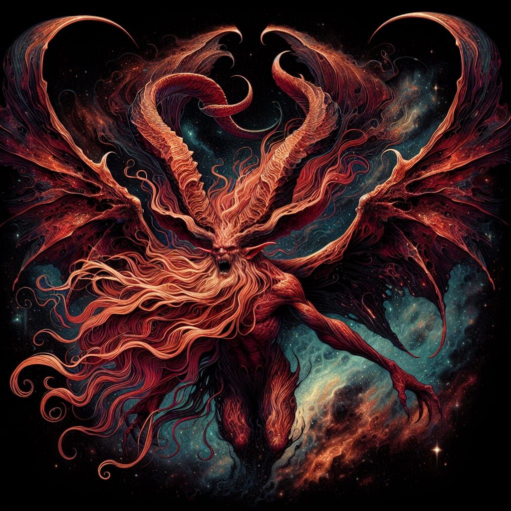 Mystical Horned Deity with Fiery Hair