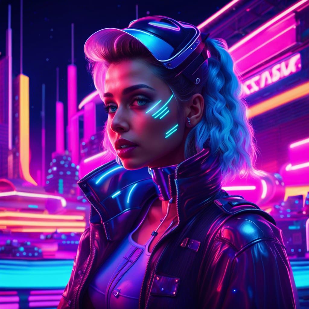 Synthwave Neon Space Theme Park at Sundown