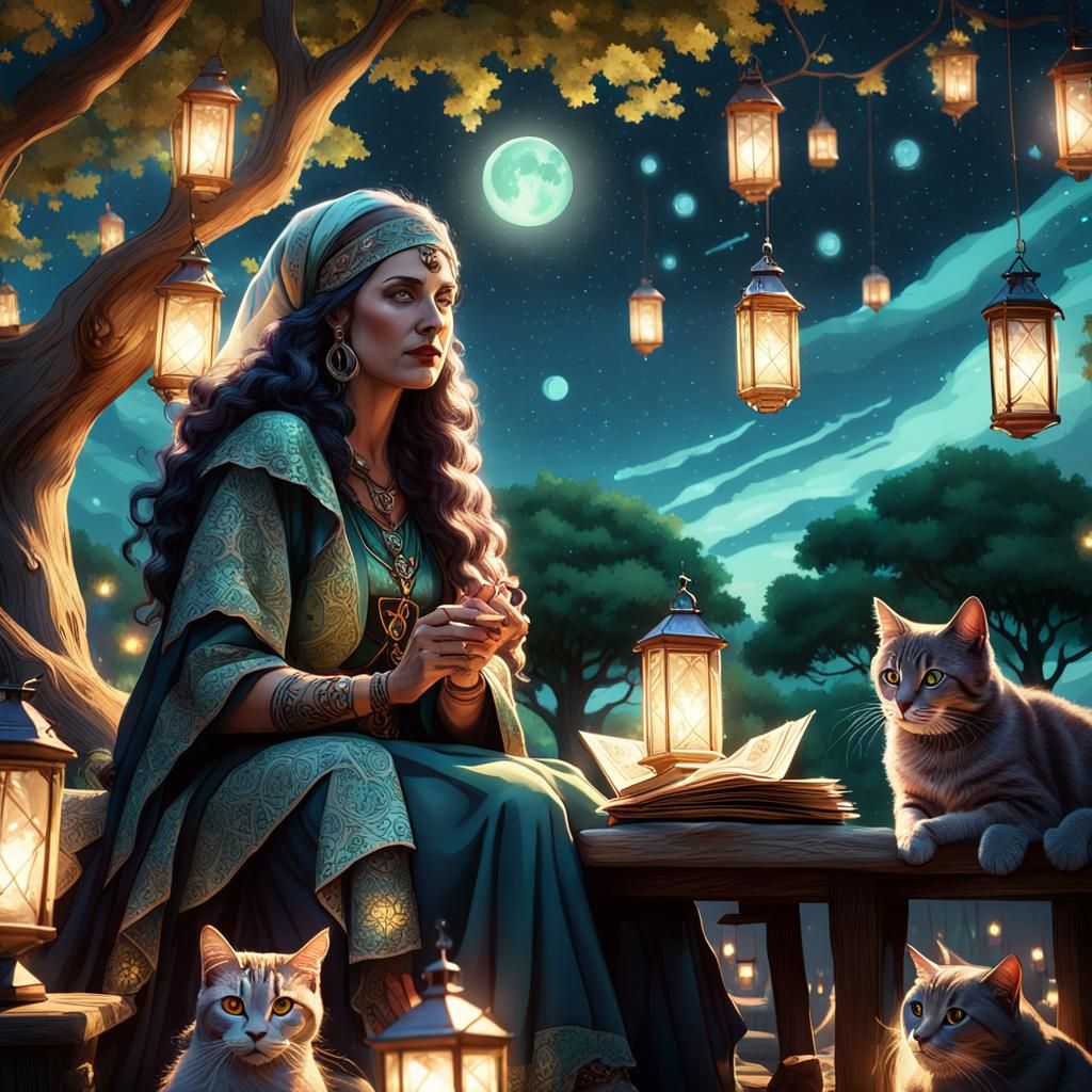 Mystical Gypsy Tarot Reading Under Cosmic Moonlight