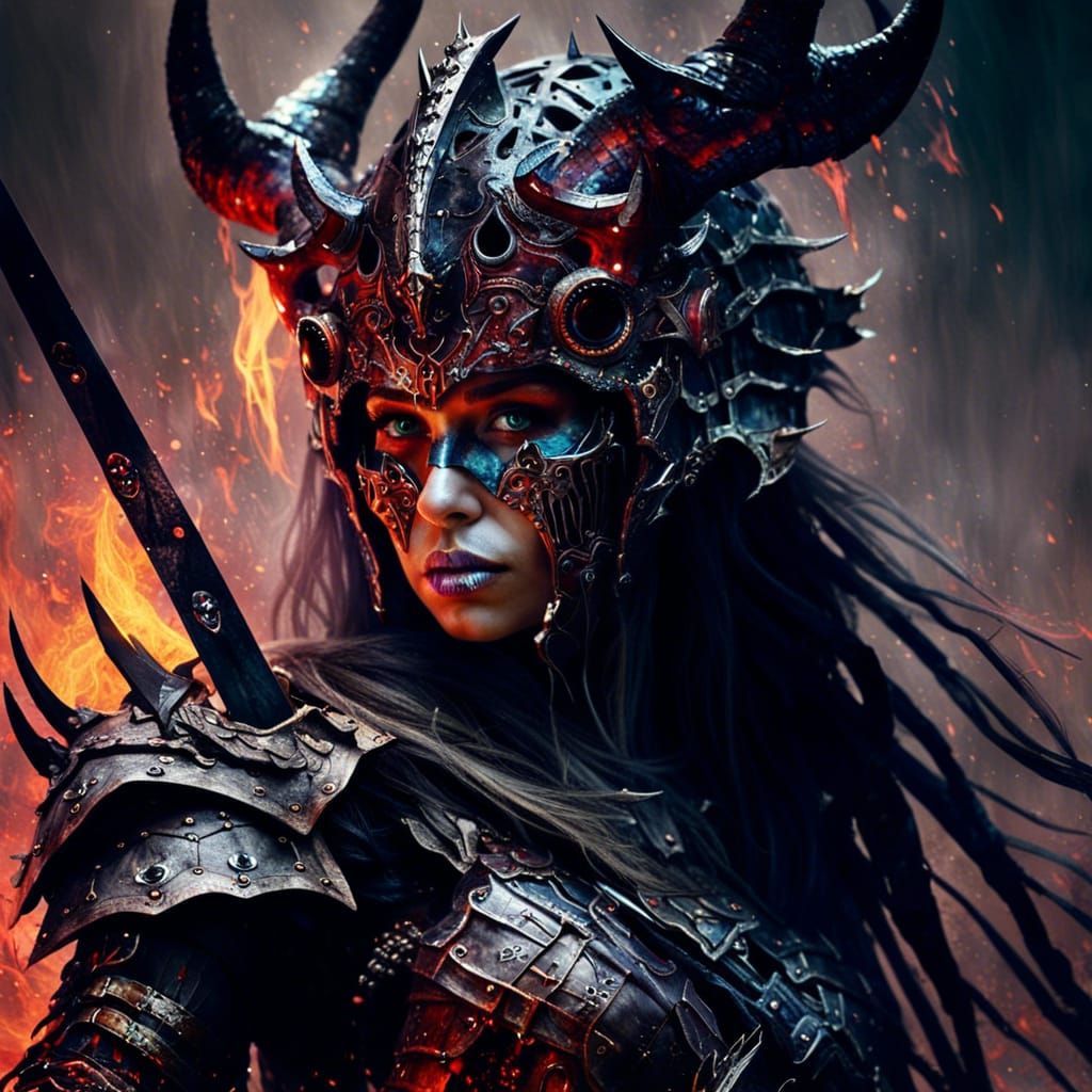 Fantastical Warrior Woman with Demonic Sword