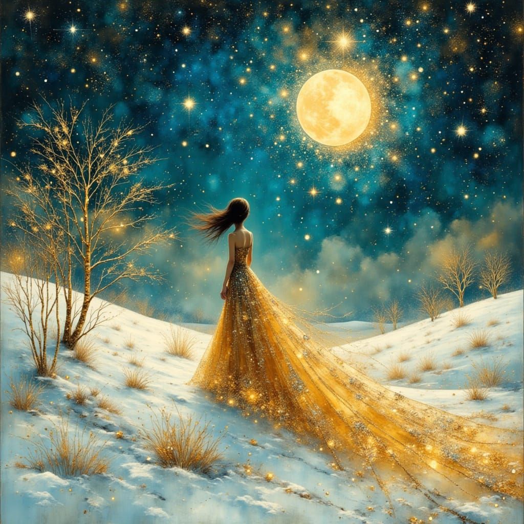 Arctic Woman in Stained Glass Landscape