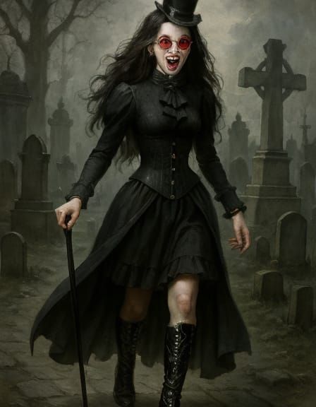 Victorian Vampire in Graveyard, Gothic Portrait