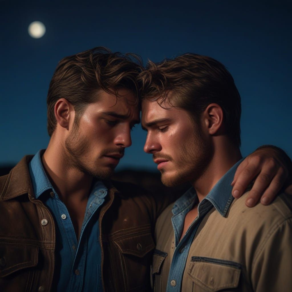 Moonlit Cowboys Share a Moment of Liminal Comfort