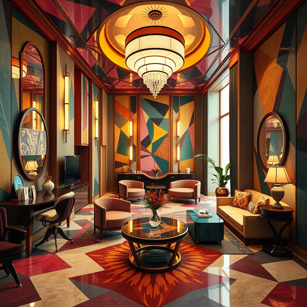 Art Deco Hotel Room with Cubist Geometry
