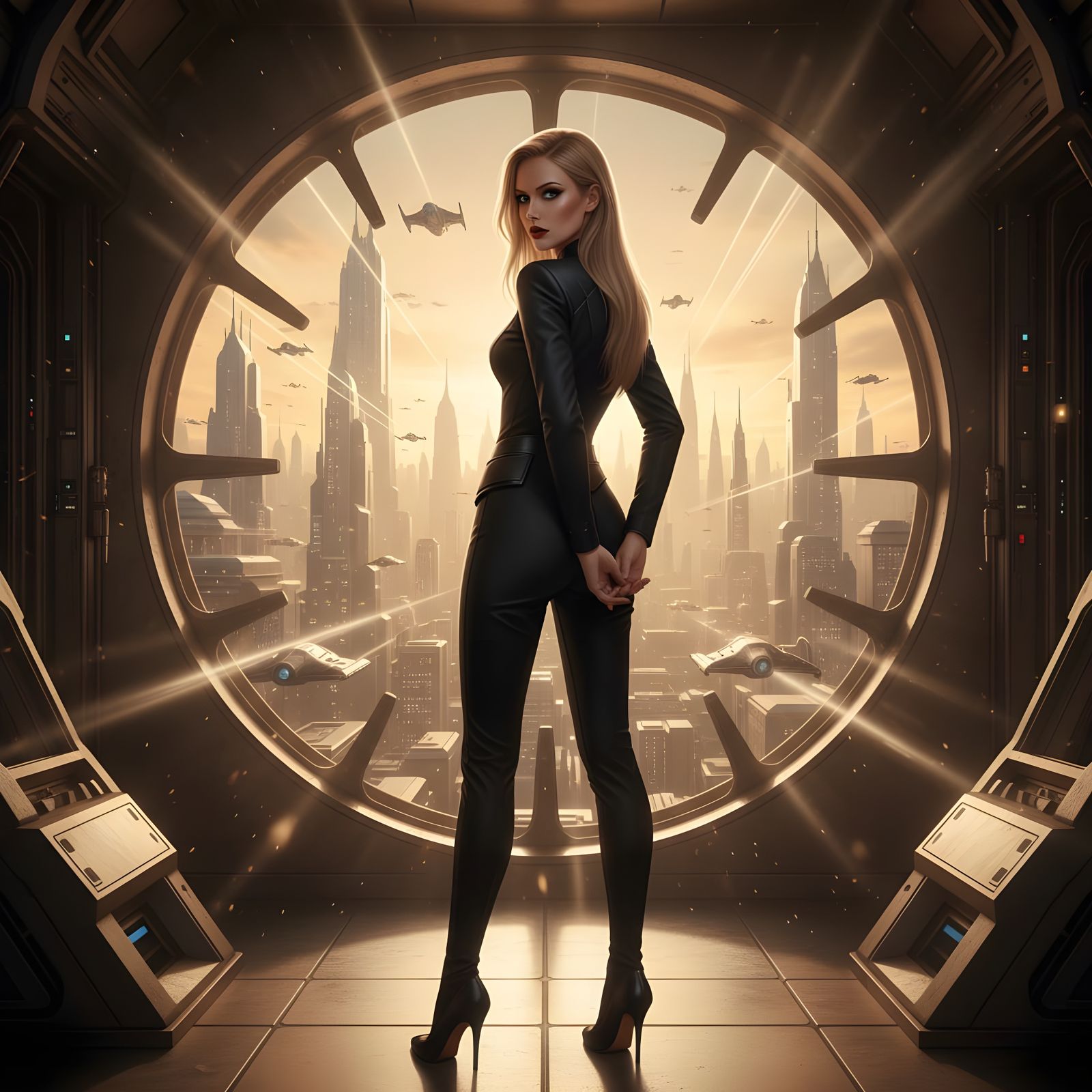 Woman in Futuristic Cityscape, Sci-Fi Portrait