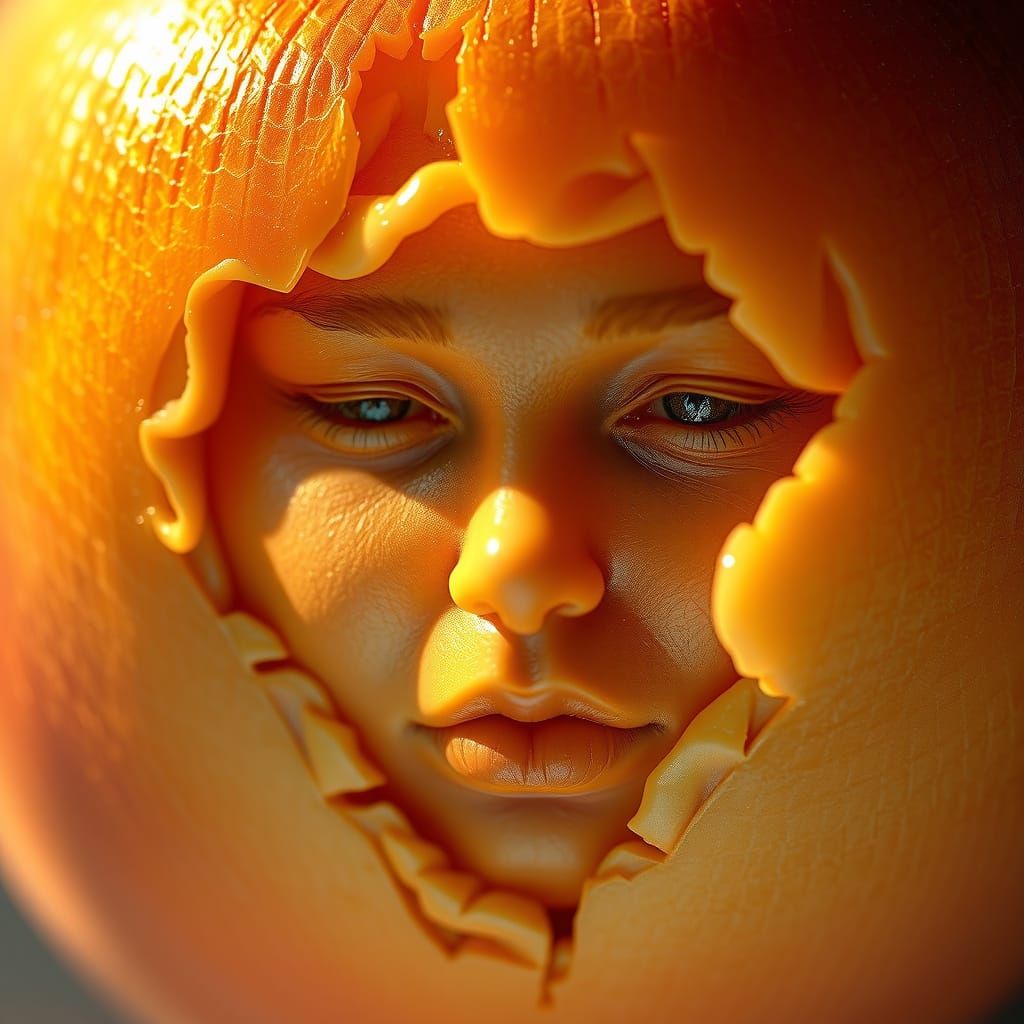 Ethereal Peach Portrait in Hyper-Realistic Digital Art