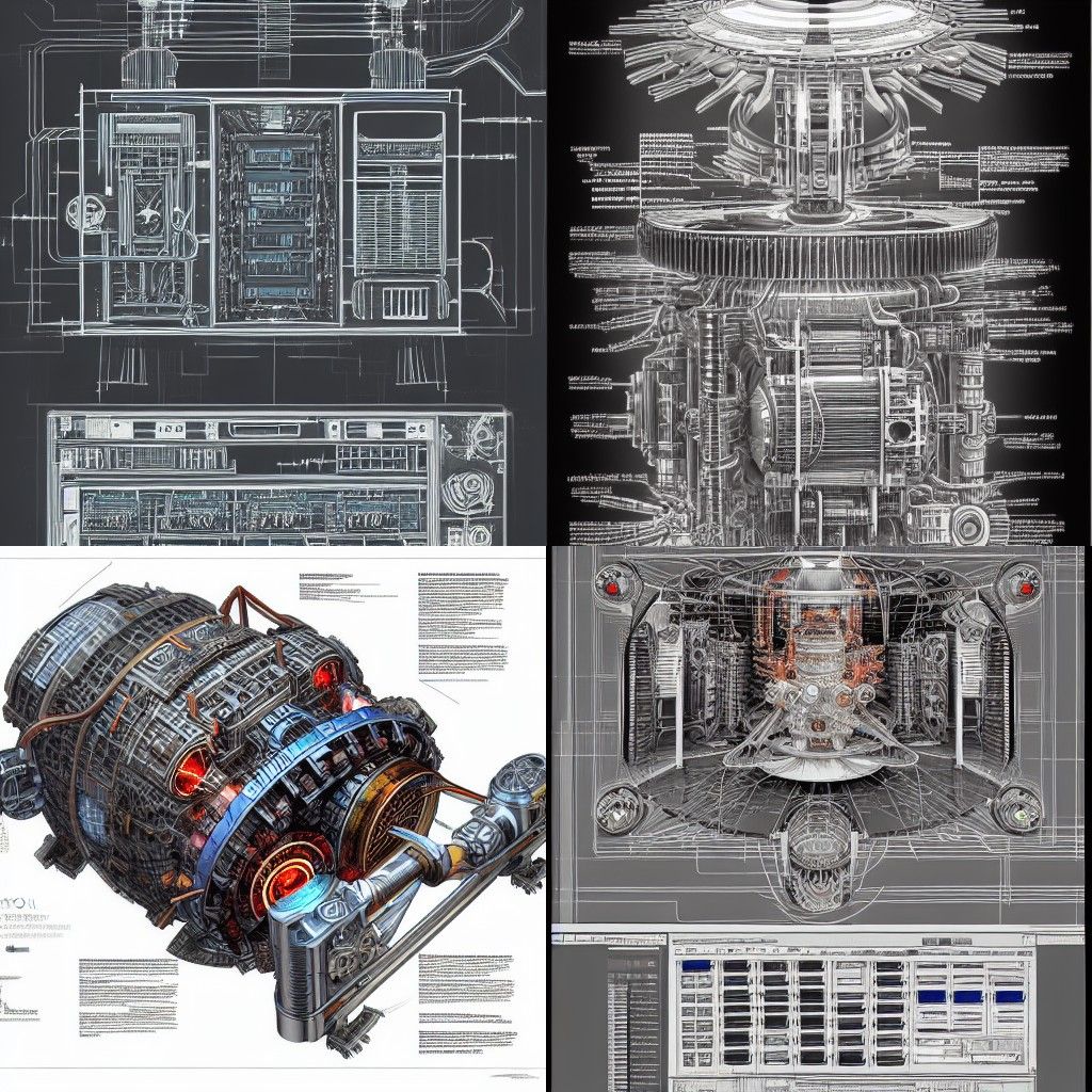 Intricate Fusion Generator Technical Schematic in Noir Style