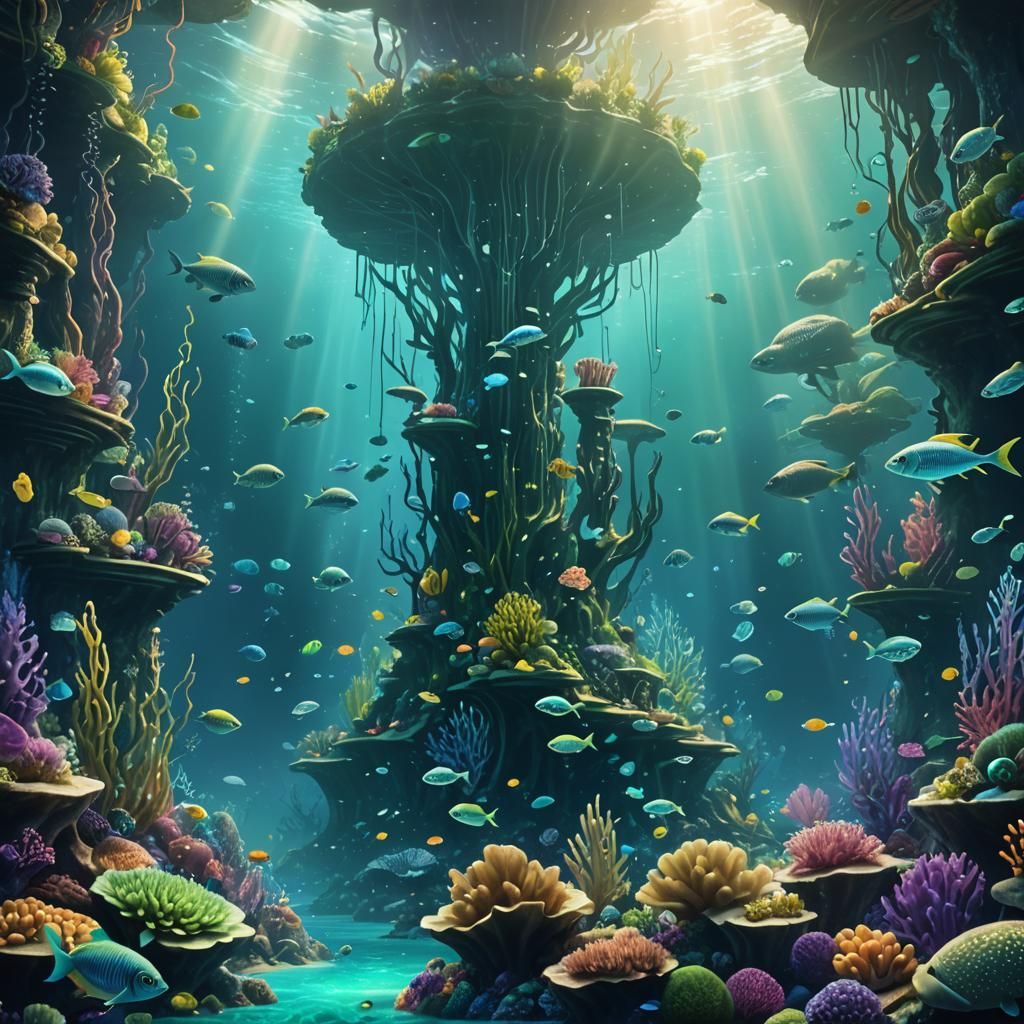 Underwater Kingdom with Bioluminescent Details